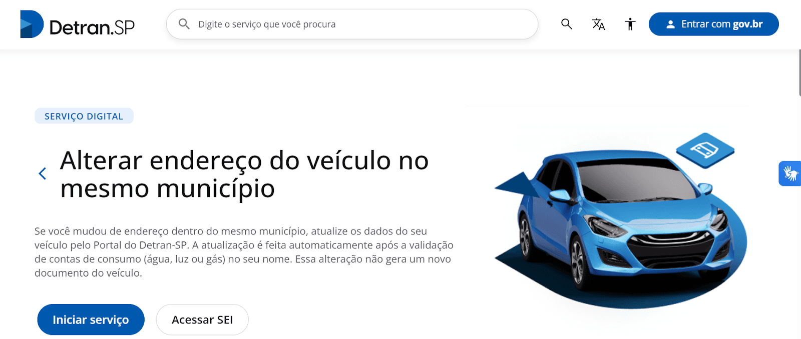página do detran sp sobre como alterar endereço de veículo no mesmo município.