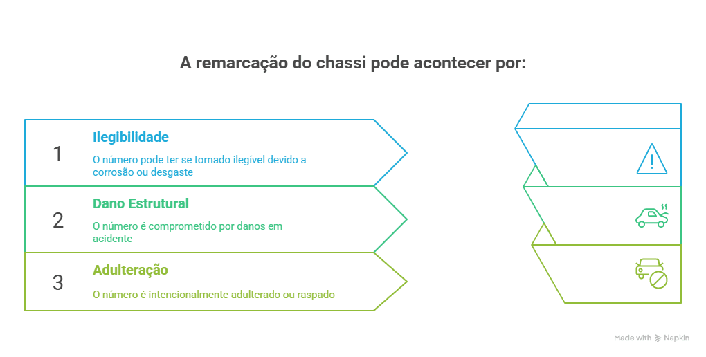 Infográfico explicando porque pode acontecer a remarcação do chassi.