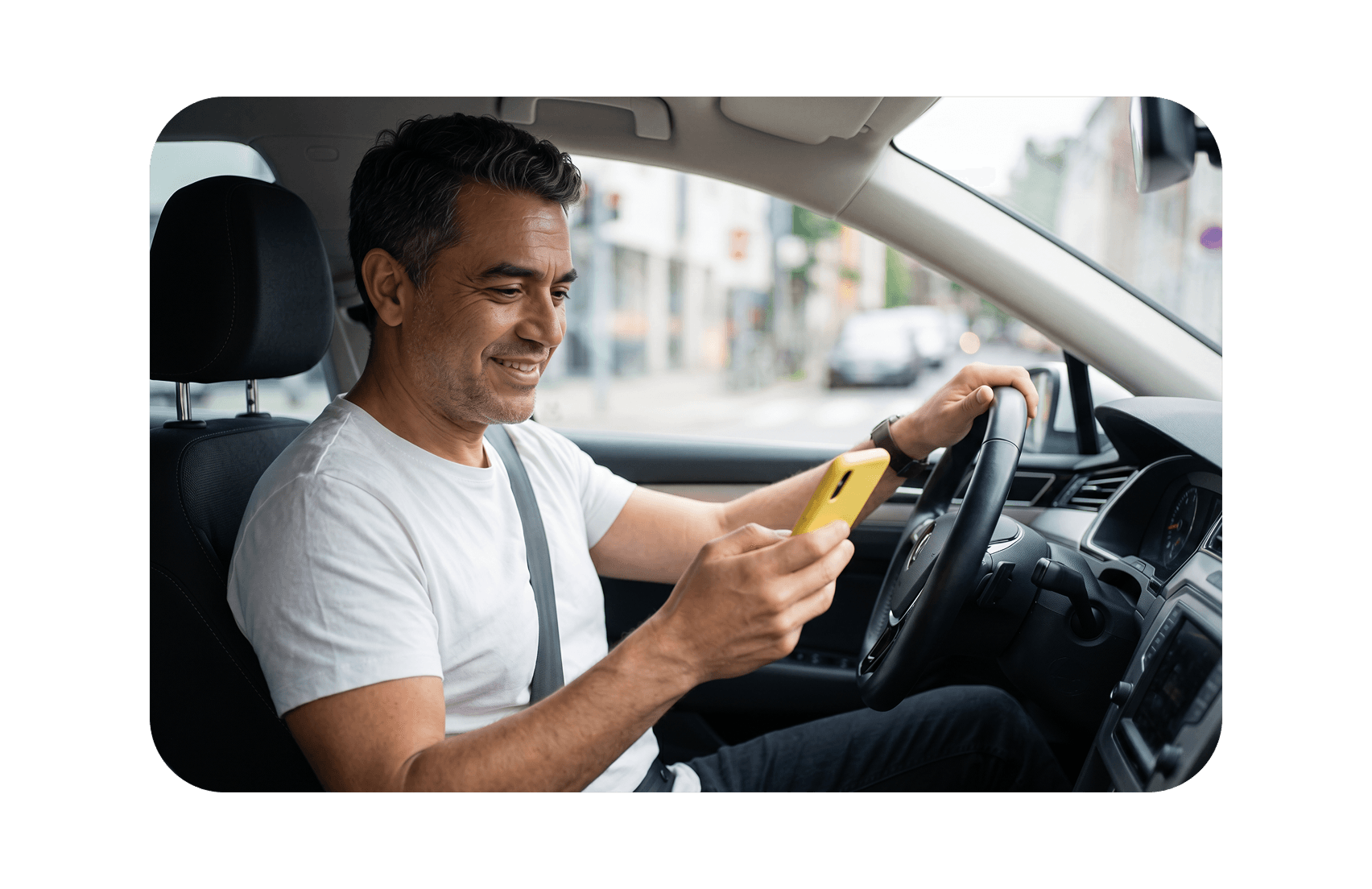 magnific a-man-in-a-white-shirt-is-driving-a-car-and-lookin 3508888 1