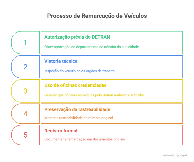 Infográfico explicando como funciona o processo de remarcação do chassi do veículo.
