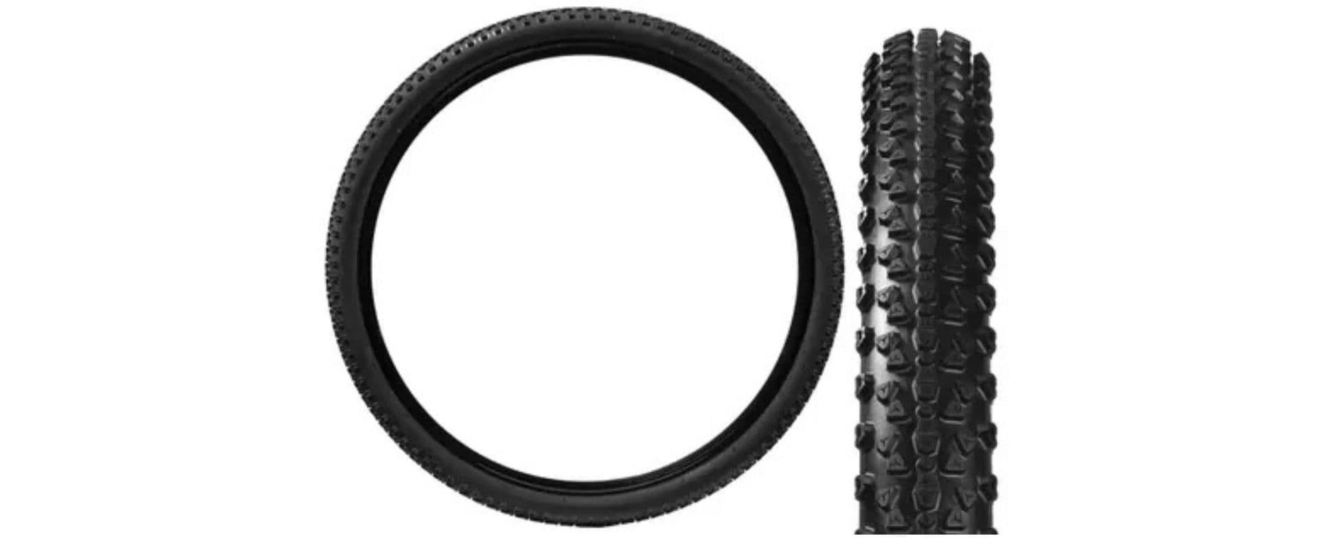 Pneu de bicicleta com aro preto em fundo branco