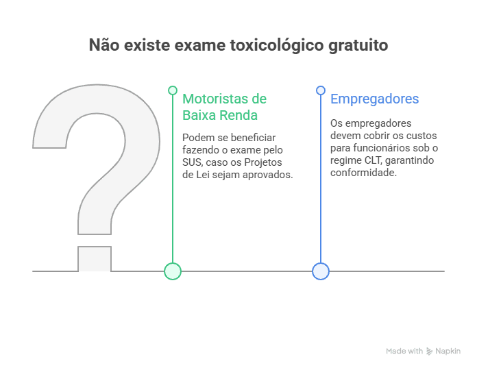 Infográfico explicando porque não existe exame toxicológico gratuito.