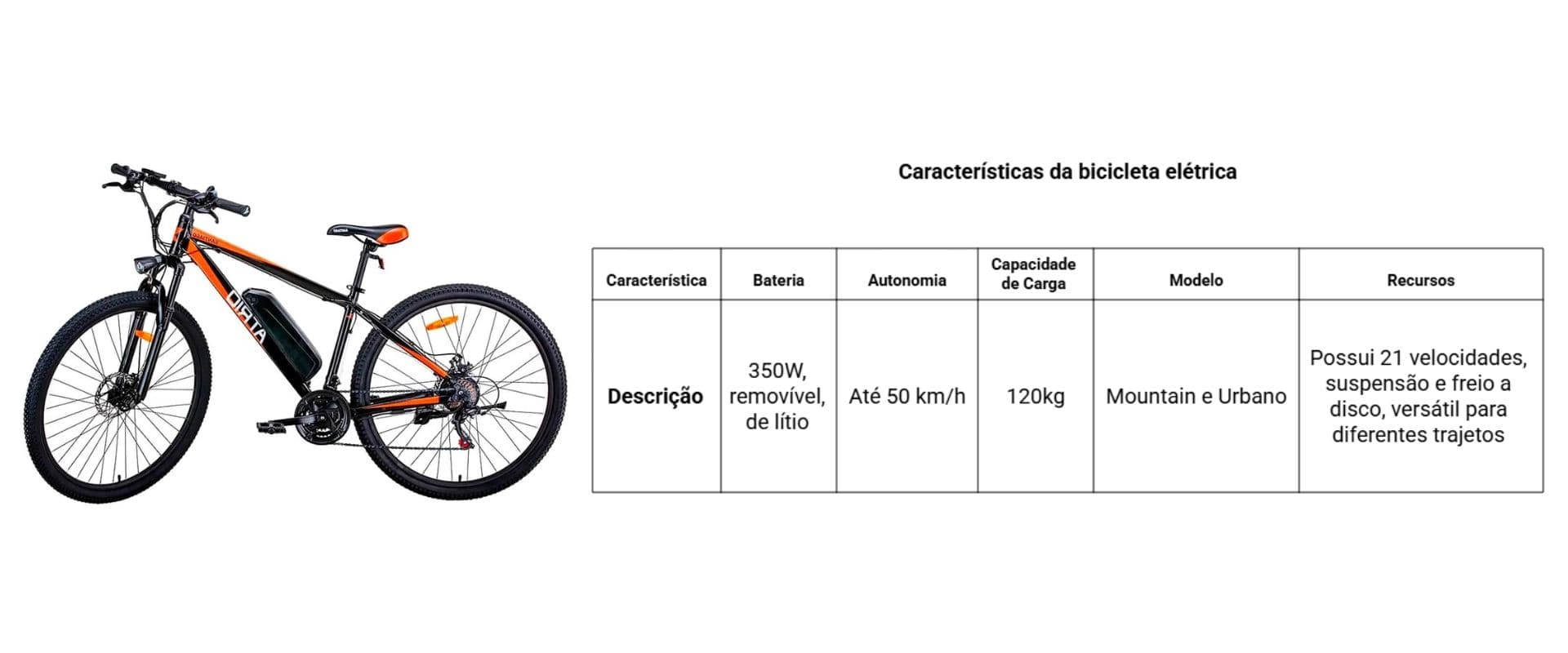 Bicicleta elétrica da marca Astro com quadro preto e detalhes em laranja.