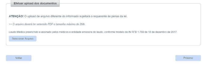 Tela de upload de documentos eletrônicos para isenção de ipva.