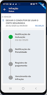 Opções no aplicativo carteira digital de trânsito