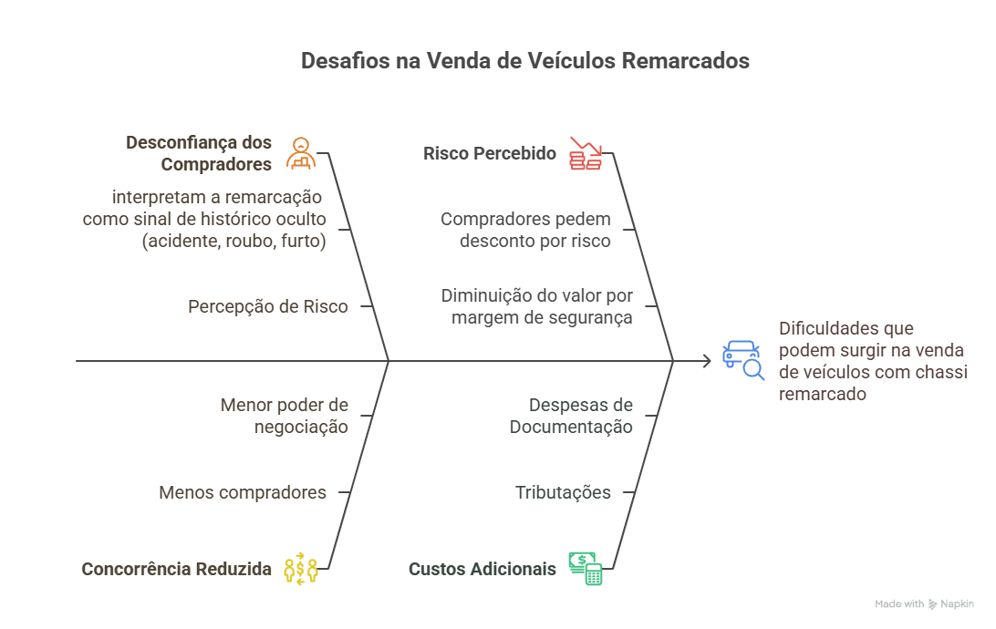 Infográfico explicando os desafio na venda de carros com chassi remarcado.