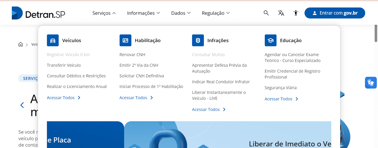 página detran sp. habilitações e infrações