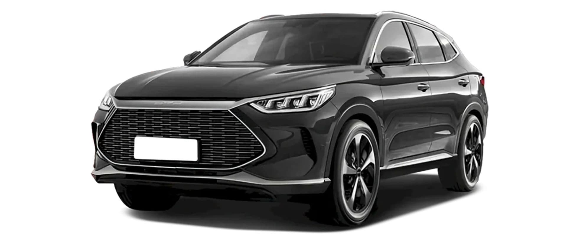 Imagem de um carro elétrico preto, compacto, com design moderno e aerodinâmico.