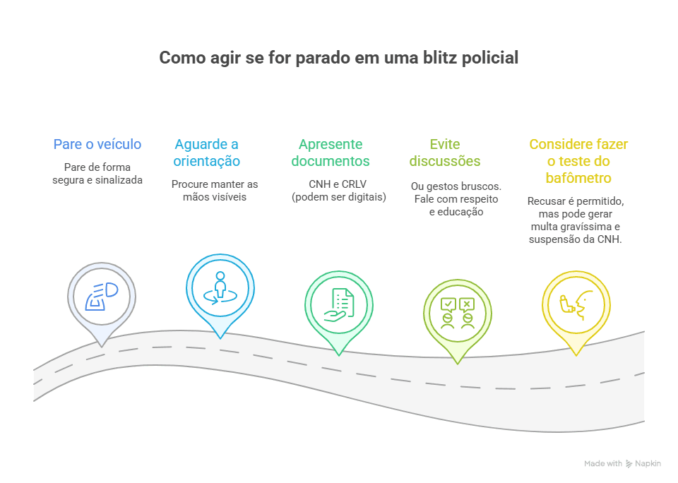 infográfico explicando como agir se for parado em uma blitz policial