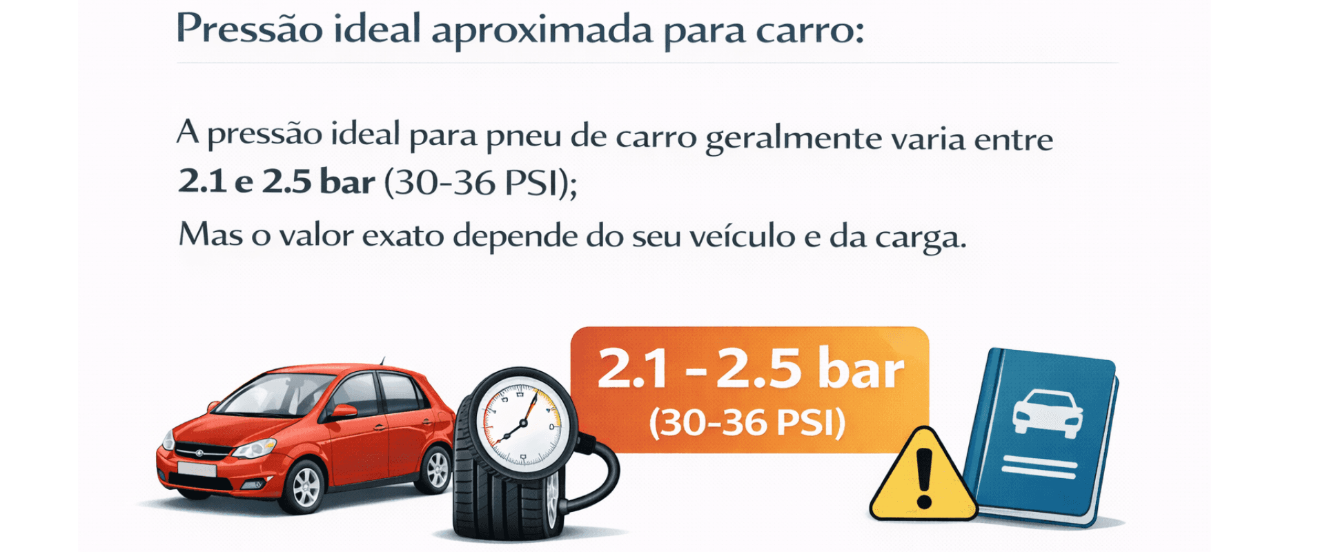infográfico explicando a pressão ideal aproximada para carro
