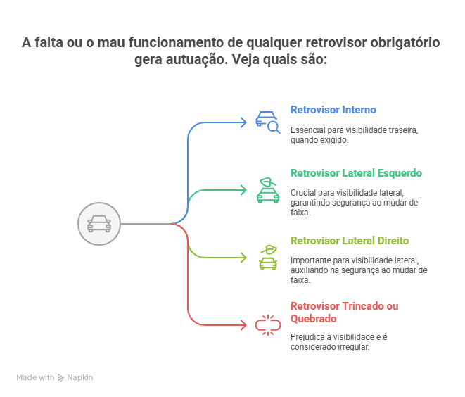 Multa sem retrovisor: qual o valor e penalidades do CTB